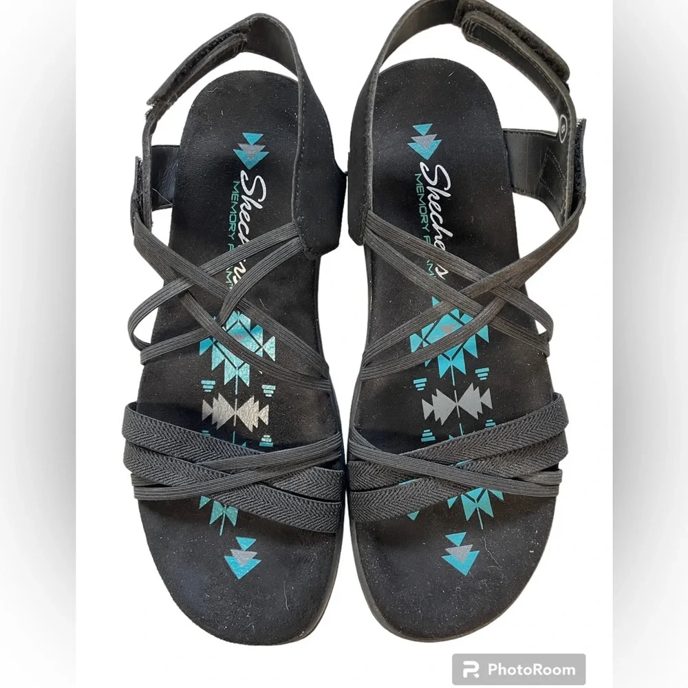 Skechers Black Sandals with Teal Accent